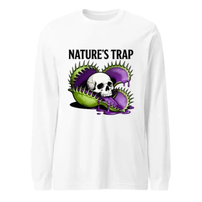 Nature's Trap Long Sleeve Tee - Unisex Skull & Venus Flytrap Design