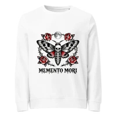 Unisex Organic Sweatshirt with Memento Mori Skull Moth Rose Design