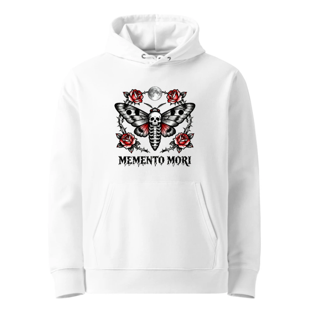 Memento Mori Moth Hoodie - Unisex Eco Essential Sweatshirt with Skull & Roses