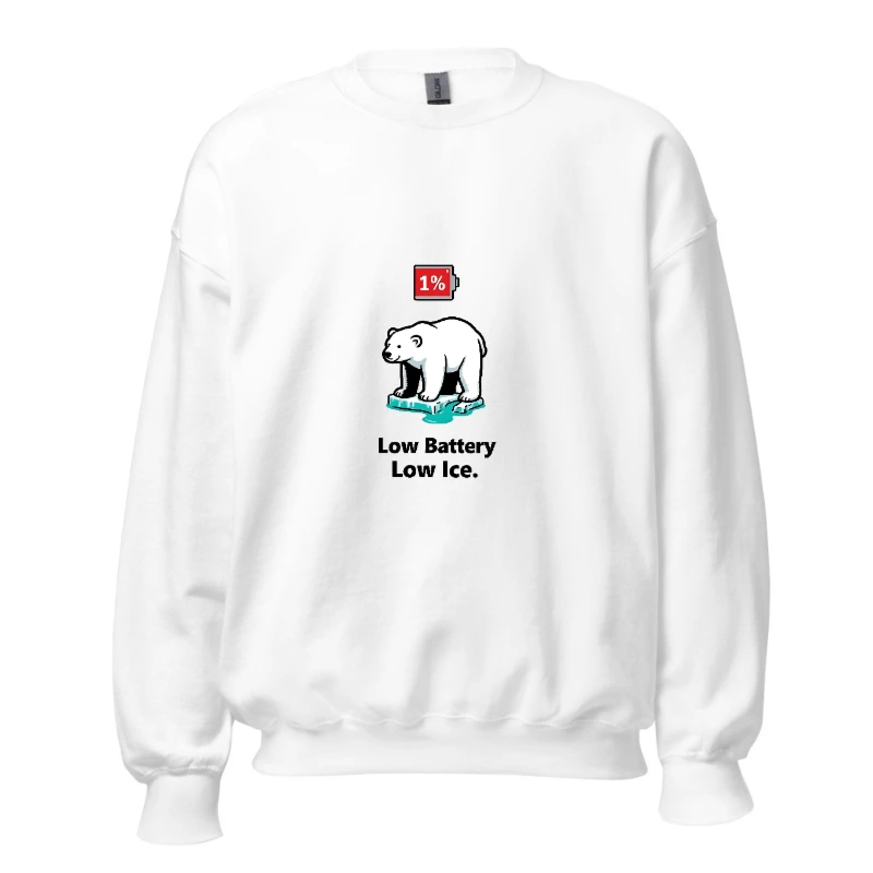 Unisex Crew Neck Sweatshirt - Low Battery Low Ice Polar Bear Graphic