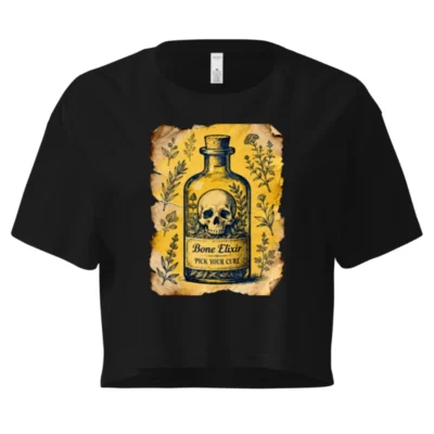 Women's Crop Top - Bone Elixir Vintage Potion Bottle Design, Gothic Herbal Art