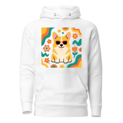 Unisex Corgi Sunflower Hoodie - Premium Pullover with Retro Floral Design