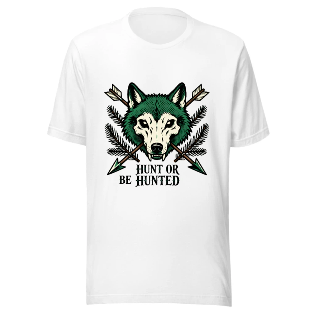 Unisex Green Wolf T-Shirt - Hunt or Be Hunted Graphic Tee