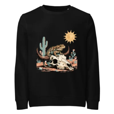 Unisex Organic Sweatshirt with Desert Lizard & Skull Graphic - Eco-Friendly, Comfortable