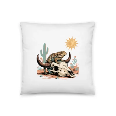 Desert Lizard on Buffalo Skull Pillow - 18"x18" Basic Pillow