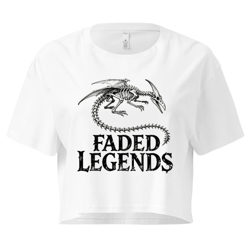 Women's Crop Top with Faded Legends Dragon Skeleton Design - Short Sleeve T-Shirt