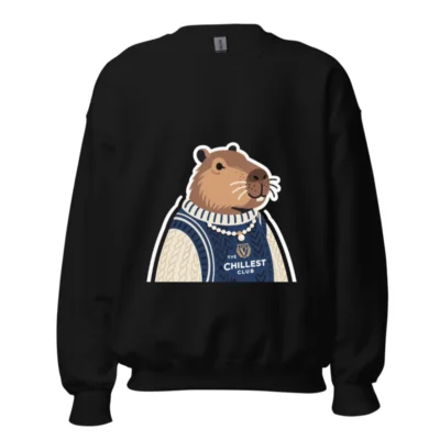 Unisex Crew Neck Sweatshirt - Capybara 'The Chillest Club' Graphic, Cozy Knit Style