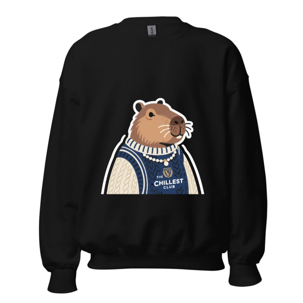 Unisex Crew Neck Sweatshirt - Capybara 'The Chillest Club' Graphic, Cozy Knit Style