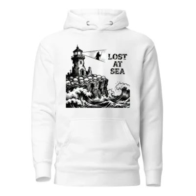 Lost at Sea Unisex Hoodie - Premium Pullover with Lighthouse & Skulls Graphic
