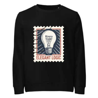 Unisex Organic Sweatshirt | Elegant Logic Binary Code Lightbulb Stamp Design