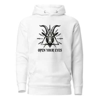 Unisex Premium Pullover Hoodie - Goat Head with Eye & Daggers, 'Open Your Eyes' Design