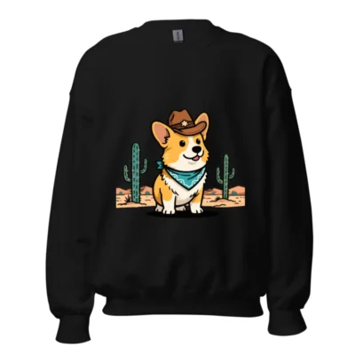 Unisex Cowboy Corgi Sweatshirt - Western Dog Graphic Crew Neck