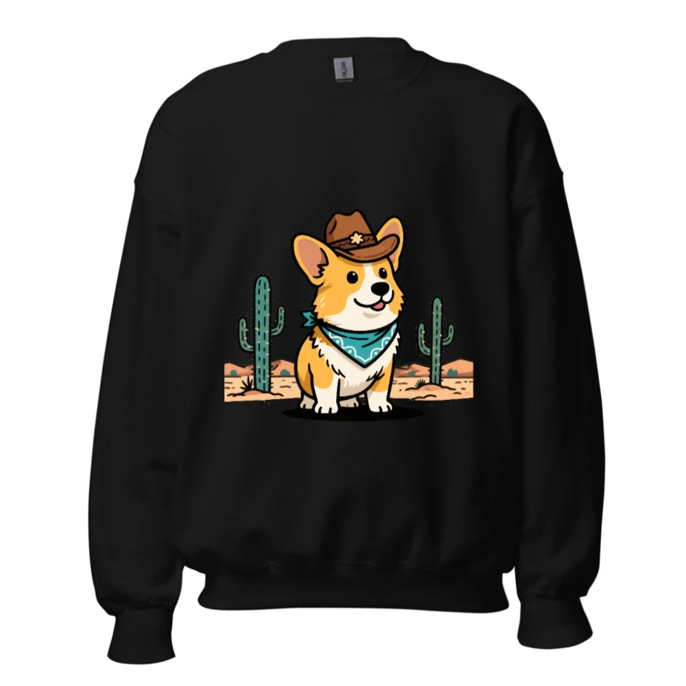 Unisex Cowboy Corgi Sweatshirt - Western Dog Graphic Crew Neck
