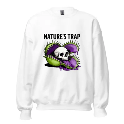 Nature's Trap Unisex Sweatshirt | Green & Purple Venus Flytrap with Skull Design