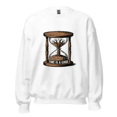 Time Is a Cage Hourglass Sweatshirt - Unisex Crew Neck, Vintage Wood Design