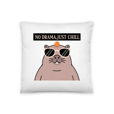 No Drama, Just Chill Guinea Pig Pillow 18"x18" - Cute Cartoon Decorative Cushion