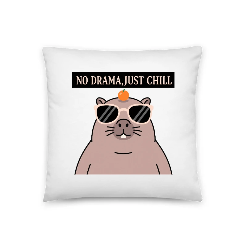 No Drama, Just Chill Guinea Pig Pillow 18"x18" - Cute Cartoon Decorative Cushion