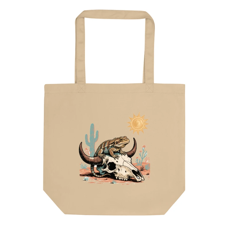 Eco Oyster Tote Bag | Sustainable Canvas Tote with Desert Lizard & Skull Art