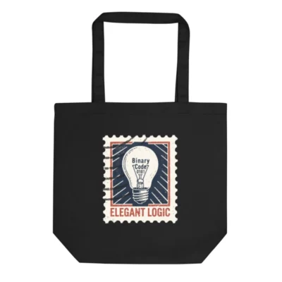 Eco Black Tote Bag | Elegant Logic Binary Code Lightbulb Design