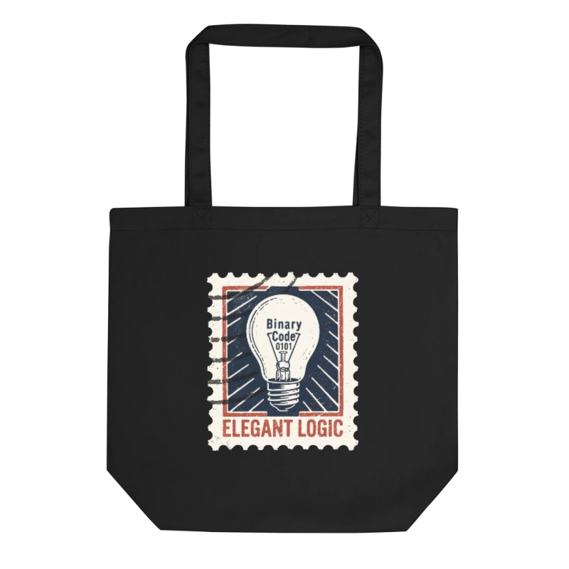 Eco Black Tote Bag | Elegant Logic Binary Code Lightbulb Design