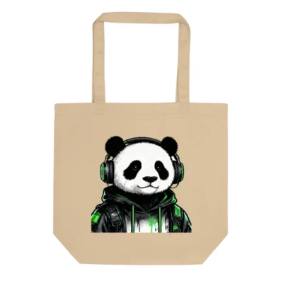 Eco Oyster Tote Bag | Sustainable Cotton Tote with Panda DJ Design