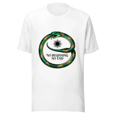 Unisex Staple T-Shirt - Green & Gold Snake Ouroboros, 'No Beginning No End' Design