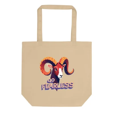 Eco Oyster Tote Bag | Go Fearless Ram Design | Sustainable Canvas Tote