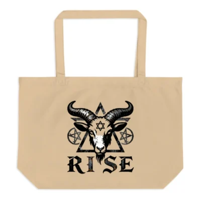Large Organic Tote Bag with Goat Head & Rise Symbol - Eco-Friendly Canvas