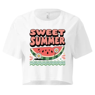 Sweet Summer Watermelon Crop Top for Women - White Short Sleeve, Fun Summer Graphic