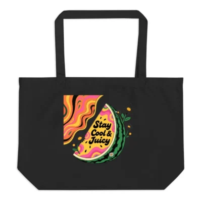 Large Black Organic Tote Bag | Stay Cool & Juicy Watermelon Design