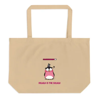 Organic Tote Bag | Delulu the Solulu Wizard Penguin - Eco-Friendly Large Canvas Tote