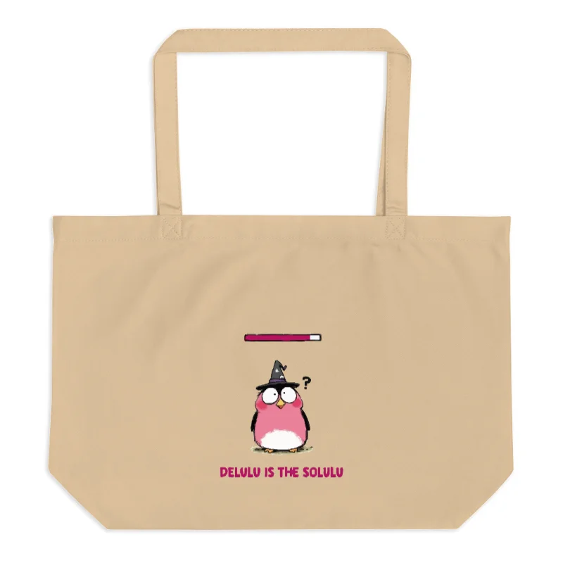 Organic Tote Bag | Delulu the Solulu Wizard Penguin - Eco-Friendly Large Canvas Tote