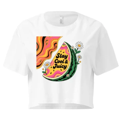 Women's Crop Top - Stay Cool & Juicy Watermelon Graphic Tee, Short Sleeve, White