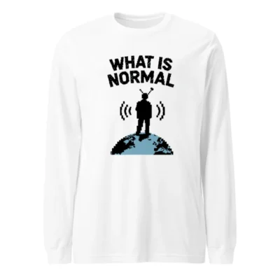 What Is Normal? Unisex Long Sleeve Tee - Pixel Art Globe Design