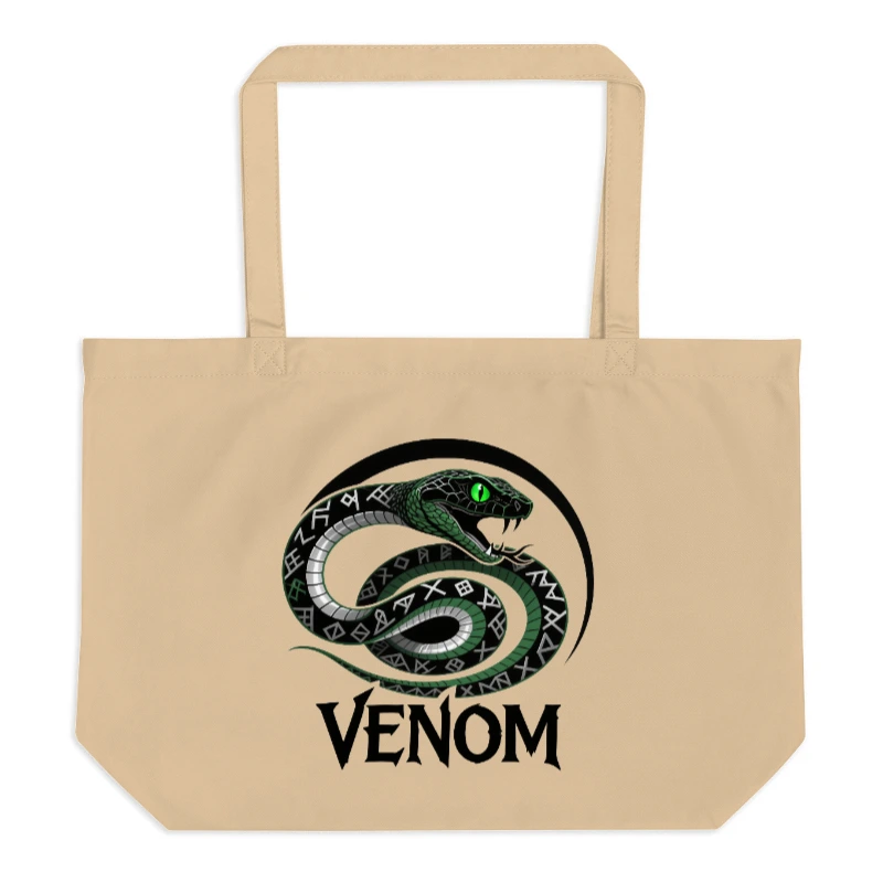 Venom Snake Organic Tote Bag | Large Eco-Friendly Canvas Bag with Green Eye Design