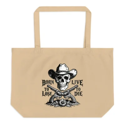 Organic Cotton Tote Bag | Skull & Cowboy Guns Design | Eco-Friendly Large Reusable Shopper
