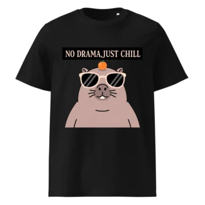 Unisex Organic Cotton T-Shirt - 'No Drama, Just Chill' Guinea Pig Graphic Tee