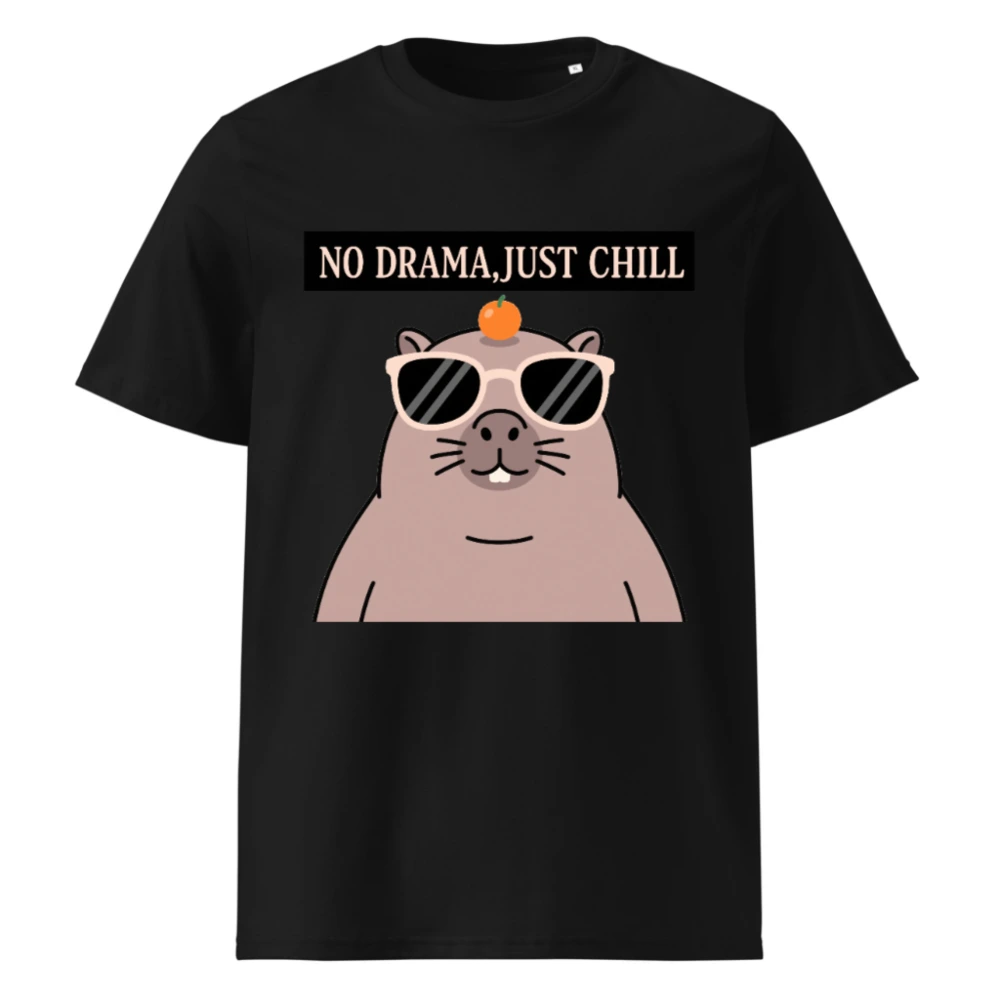 Unisex Organic Cotton T-Shirt - 'No Drama, Just Chill' Guinea Pig Graphic Tee