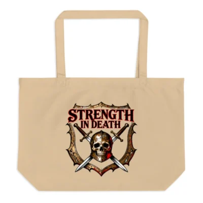 Large Organic Tote Bag - Strength in Death Skull & Swords Design