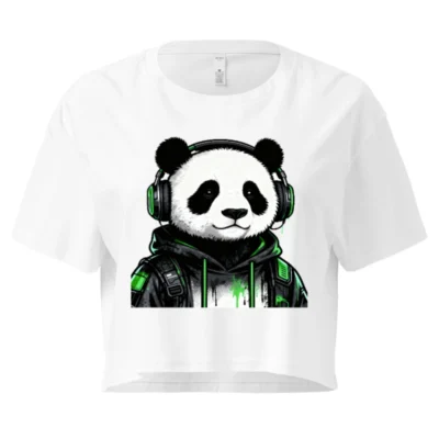 Women's Crop Top with Panda DJ Graphic, Green & Black Hoodie Design