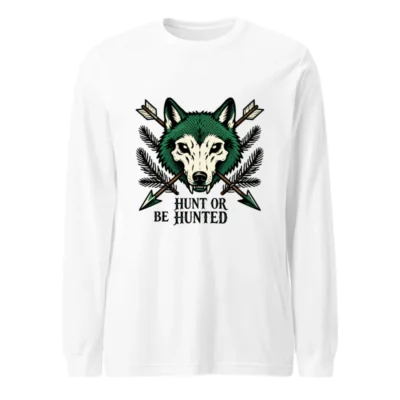 Hunt or Be Hunted Wolf Long Sleeve Tee - Unisex Green Wolf Graphic