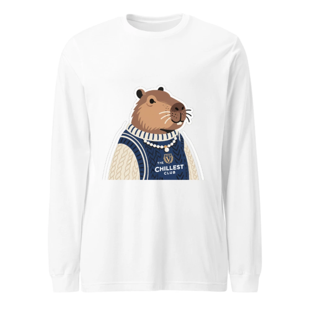 Unisex Long Sleeve Tee with Capybara Graphic - The Chillest Club