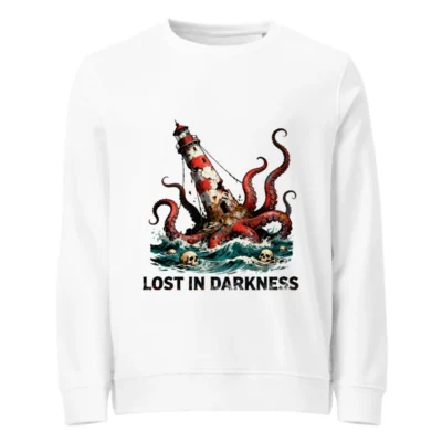 Unisex Organic Sweatshirt | Lost in Darkness Lighthouse & Octopus Design