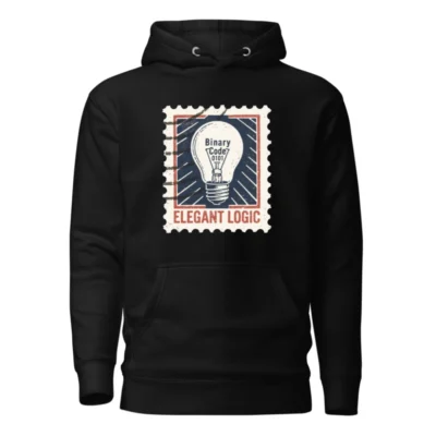 Unisex Premium Pullover Hoodie | Elegant Logic Stamp Design with Binary Code Lightbulb
