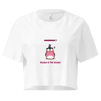 Women's Crop Top - Delulu is the Solulu Wizard Penguin Tee, Short Sleeve, White