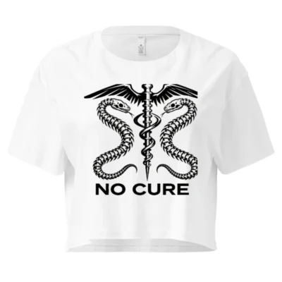Women's Crop Top - No Cure Caduceus Medical Snake Design, Black & White