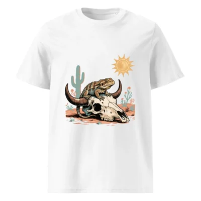 Unisex Organic Cotton T-Shirt with Desert Lizard & Skull Art