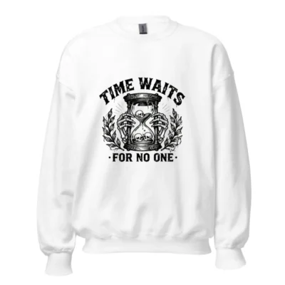 Unisex Crew Neck Sweatshirt - Time Waits For No One Hourglass Skull Design