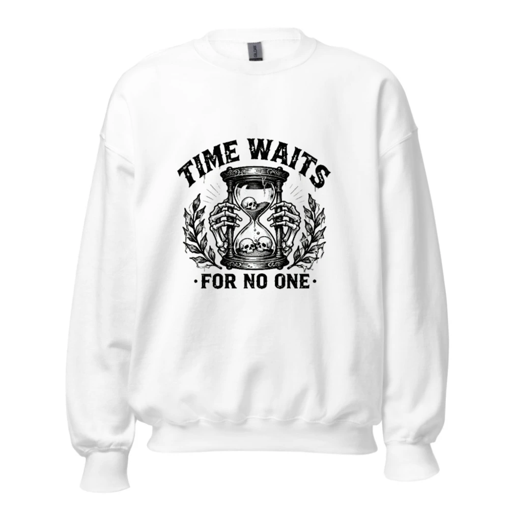 Unisex Crew Neck Sweatshirt - Time Waits For No One Hourglass Skull Design