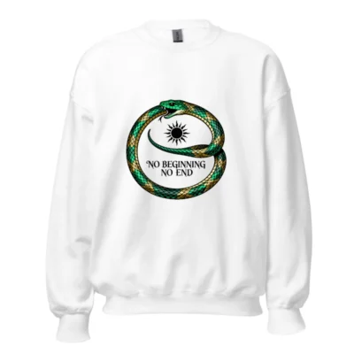 Unisex Crew Neck Sweatshirt - Green & Gold Ouroboros Snake, 'No Beginning No End' Design